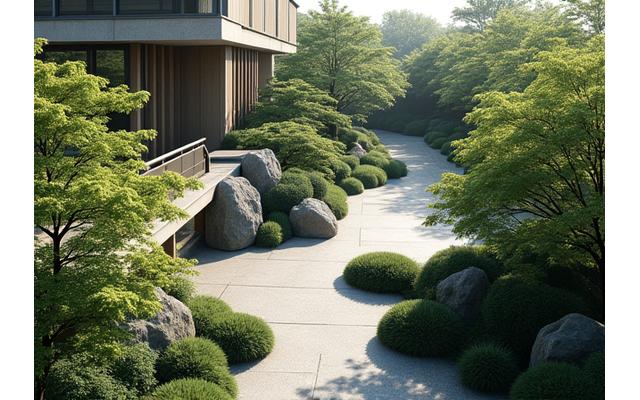 完成したばかりの企業向け造園プロジェクトの全景