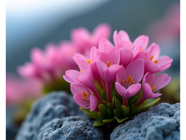 可憐なピンク色の花を咲かせるコマクサの群生