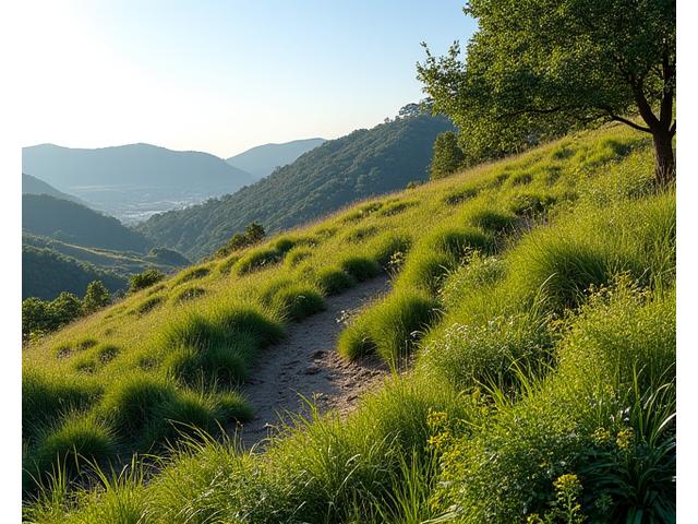 多種多様な植物で緑化された安定化された傾斜地