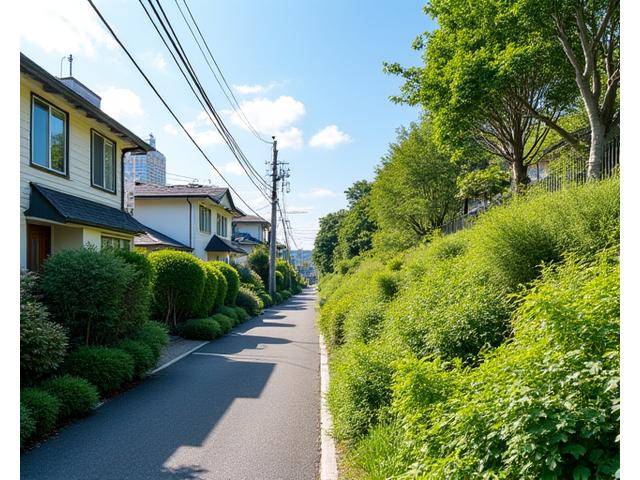 足立区の住宅街にある傾斜地が緑豊かな庭になった様子