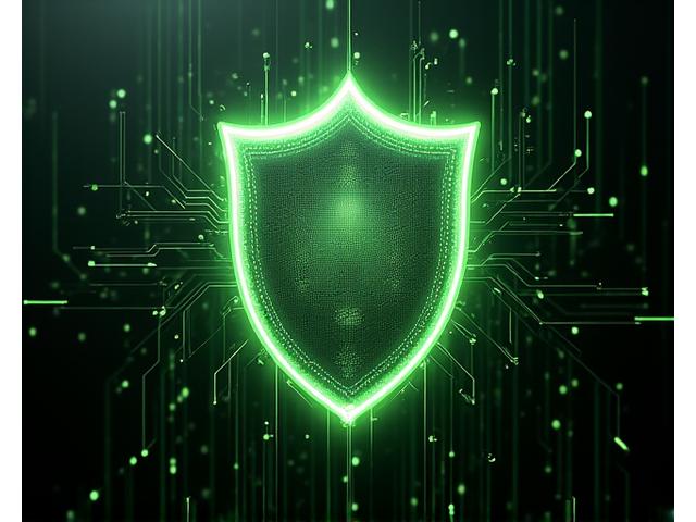 安全なデジタル環境を象徴するセキュリティシールドとネットワークイメージ
