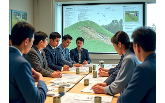傾斜地安定化技術の研修を受ける専門家たちの様子