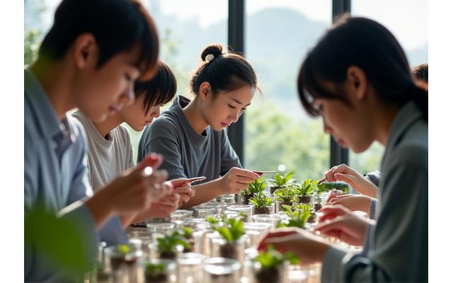 ワークショップで実際に土壌サンプルを診断している参加者の様子